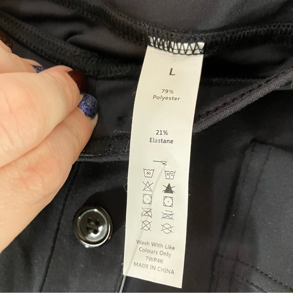 Halara High Waisted Button Multiple Pockets Straight Leg Casual Pants in Black. - Picture 8 of 9